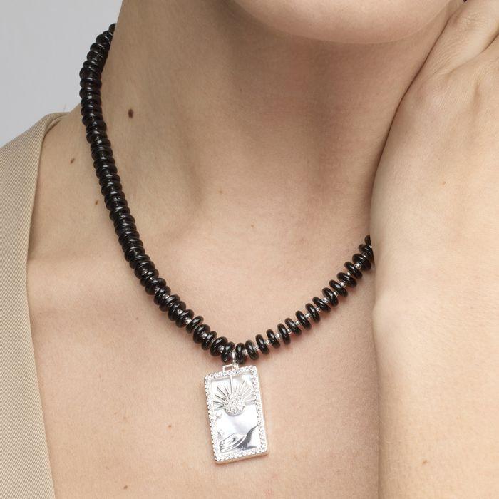 Necklace - LUXENTER - Laha - 925 Sterling Silver - Black Agate - Rhodium Finish