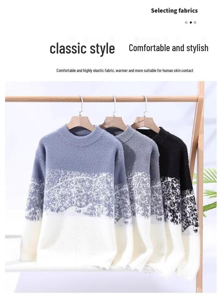 Men's Trendy Color Block Loose Pullover Sweater - Autumn/Winter Casual Wear for Teens & Adults