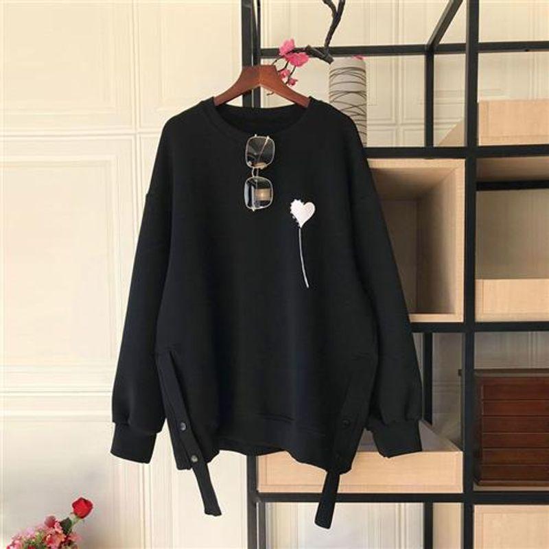 

Heart Plus Size Ladies Extra Large Casual Loose Printed Sweatshirt Black 4XL([120.00 kg-150.00 kg]])
