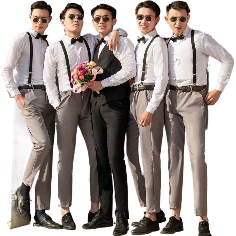 Westlicher Trauzeugen-Westenanzug: Dreiteiliges Set mit Hemd und Anzug, perfekt für Herbst-/Winterhochzeiten.