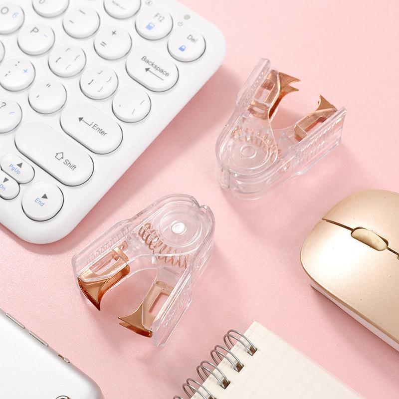 Transparent Rose Gold Stapler & Hole Punch Set with Scissors and Staple Remover - Frosted, Colorful Office Supplies.