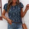 Women Casual Short Sleeve O-neck Floral Print Summer Blouse