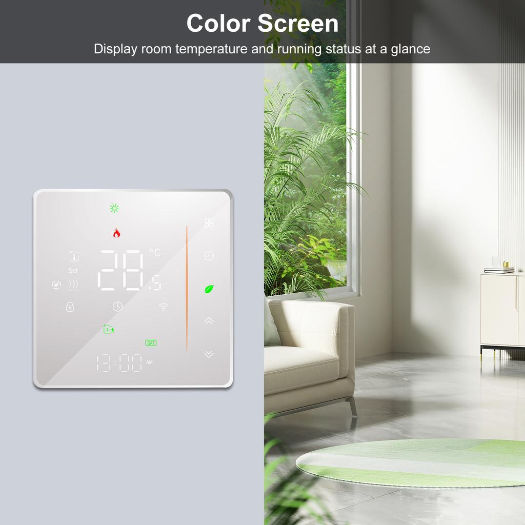 Smart Tuya WiFi Thermostat, Water Floor Heating Controller with LED Color Display, Shows Time Weekday Temperature