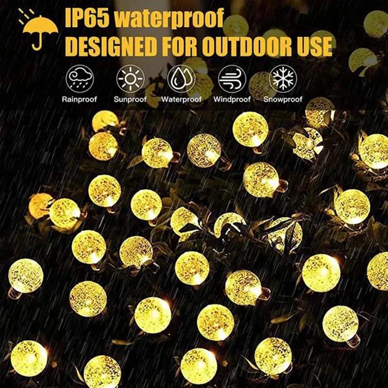 Solar Fairy Lights Outdoor Warm White 8 Modes IP65 Waterproof Crystal Ball String Light for Garden, Patio, Yard, Party, Wedding