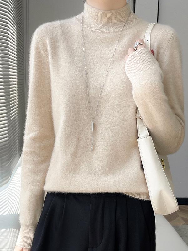 2024 A/W Women's Solid Color Wool Half-High Neck Sweater