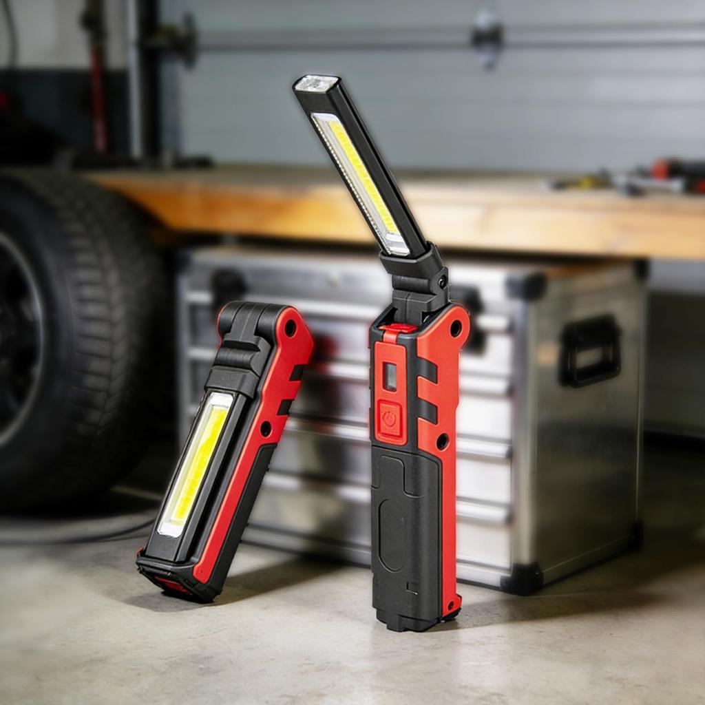 Set of 2 LED Work Lights, COB Lights, Handheld USB Rechargeable, Magnetic, Foldable, Compact, for Night Work and Construction (2 Pieces)