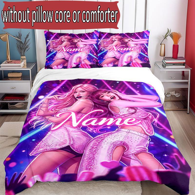 3pcs Duvet Cover Set (1*Duvet Cover + 2*Pillowcase, Without Core), Custom Name BLACKPINK Pattern Bedding Set, Home Bedroom Decor Gift