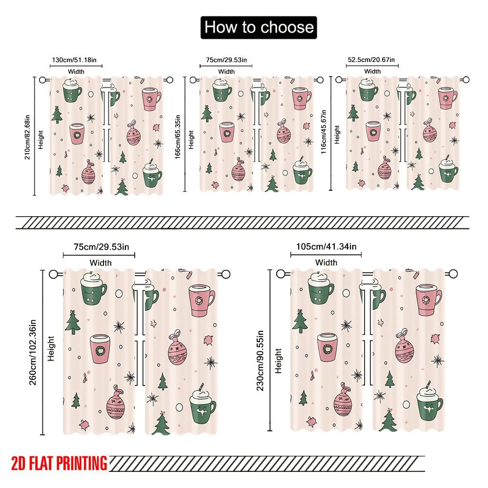 2pcs,2D Plane Printing Minimalist Curtains Cute Christmas Design_a (3) Polyester Fabric (without Rod) Festive Use for Living