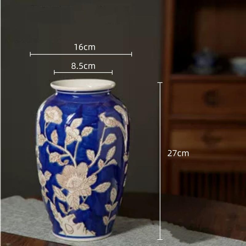 Gelbe Keramikvase Qinghua Porzellan Vintage Porzellanvase Chinesischer Stil Blumenvase Terrarium Raumdekoration Zubehör