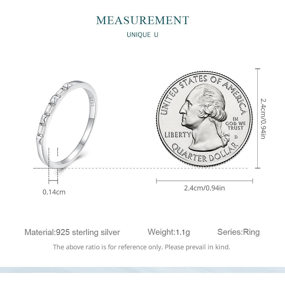 Bisaer 925 Sterling Silver čtvercový zirkonový nýtový pásek Minimalistický věčný prsten pro ženy Dárek jemné šperky