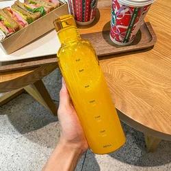 500ml Portable Water Bottle Heat Resistant Sealed Leak Proof Glass Bottle with Time Scale Student Outdoor Exquisite Water Cup