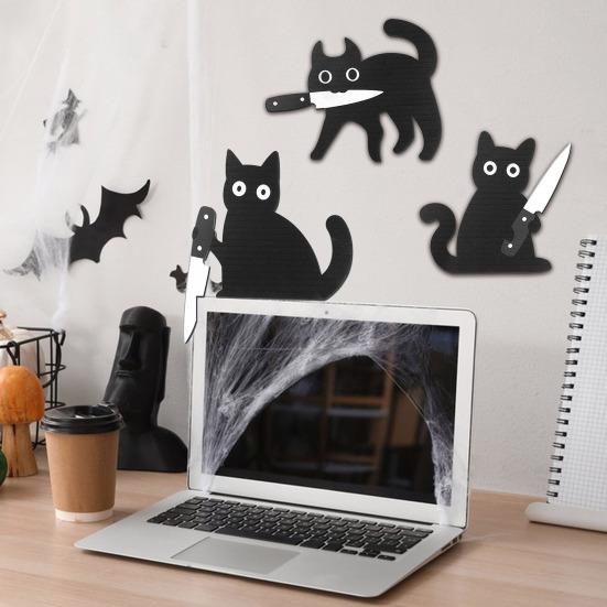 3Pcs/Set Holding Cutter Black Cat Decoration Farmhouse Rustic Wooden Halloween Cat Wall Art Home Bedroom Living Room Door Frame Decorative Sign