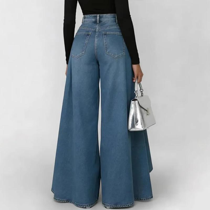 VIONA Pantaloni di Jeans Donna Jeans Vintage Gamba Larga Pantaloni Lunghi Vita Alta Pantaloni Dritti Y2k Streetwear Elegante Patchwork Lavoro Casual Estate