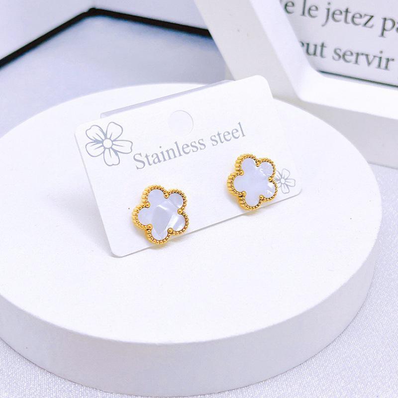 Double-Sided Mother-of-Pearl Five-Leaf Clover Jewelry Set (Bracelet, Necklace, Earrings) - 18K Gold Guaranteed