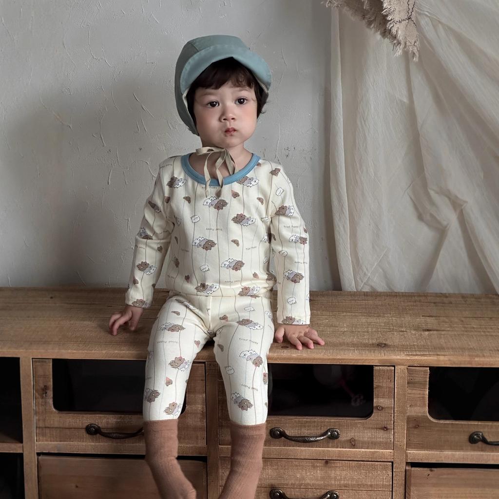 Autumn and winter pure cotton cartoon boneless loungewear baby clothes 280g wool pull frame boys pajamas set