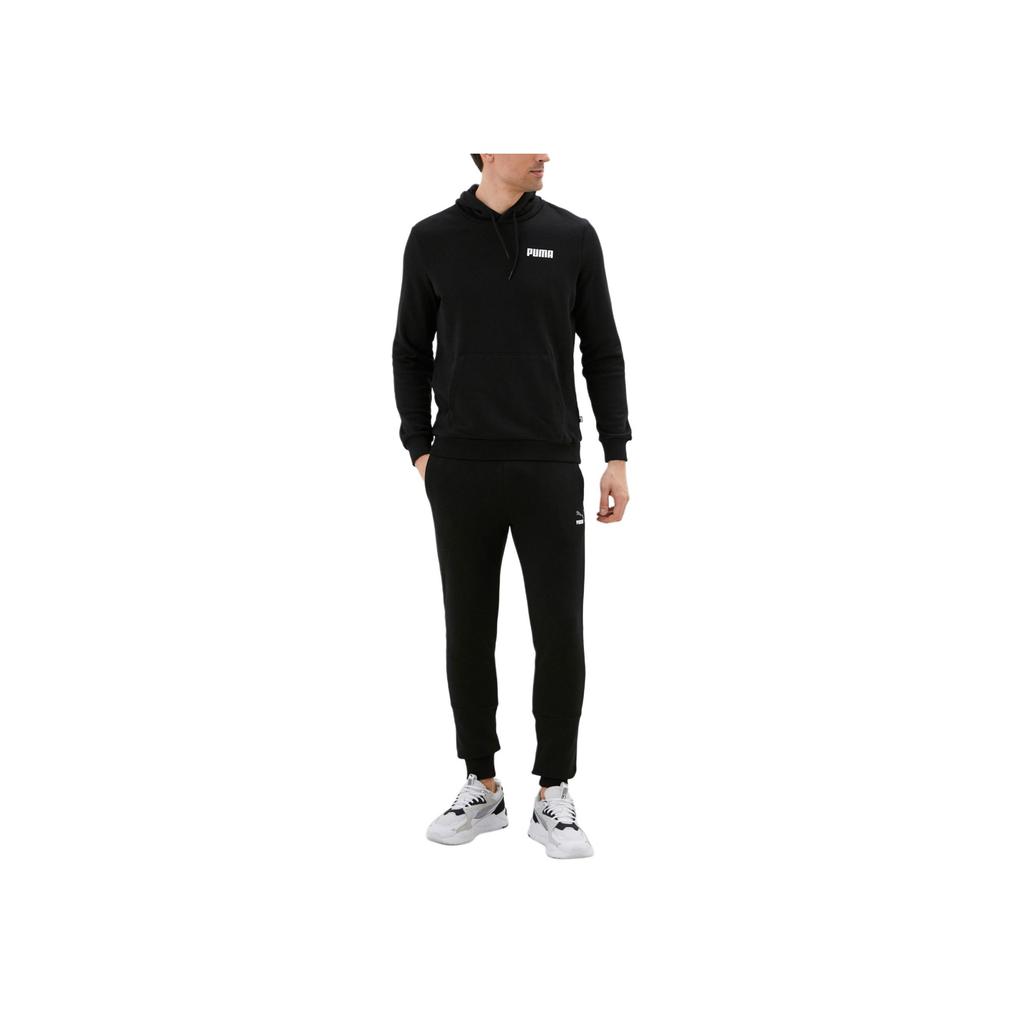 Puma Solid Color Letter Print Hooded Drawstring Pullover Long Sleeve Sweatshirt Men sweatshirt Black 84722901