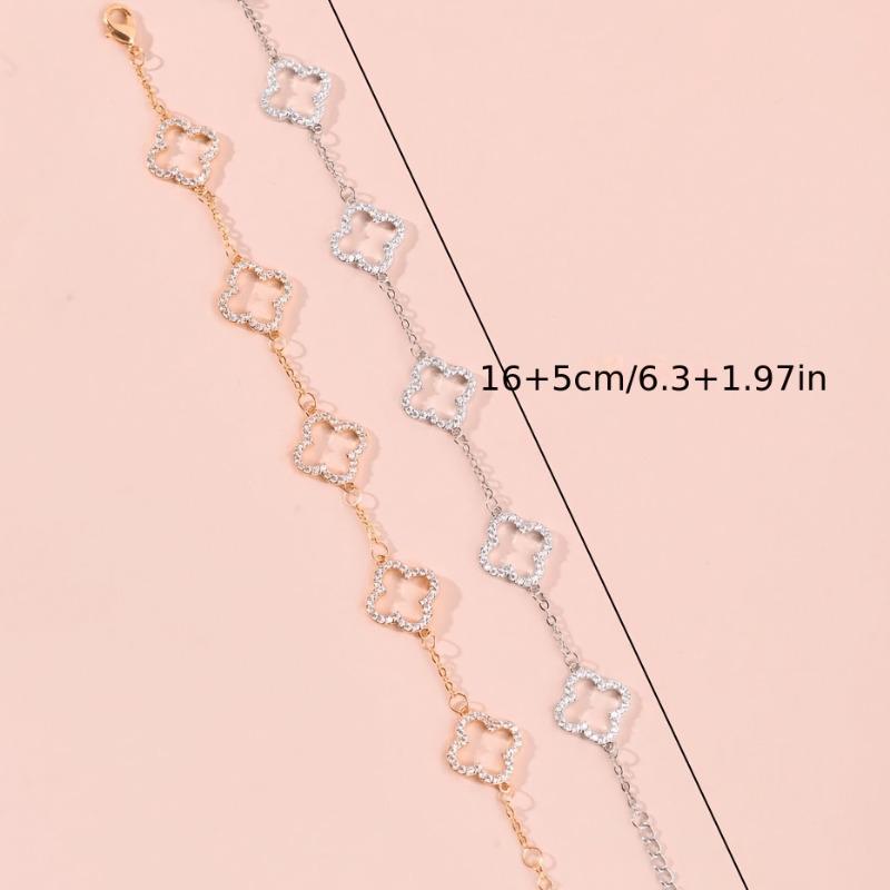 Braccialetto Trifoglio Fortunato di Primavera per Donna, Charm Fiore Quadrifoglio Pavimentato con Zirconi, Gioiello Semplice Elegante Stile Francese Regalo