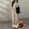 Women's Fleece-Lined Two-Piece Sports Suit - Thickened Stand Collar Cardigan & Wide-Leg Pants for Autumn & Winter