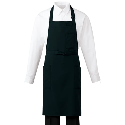 Albe Chest Apron with Neck Strap, Black, Colorfast, Chlorine Resistant, Easy Care, Wrinkle-Resistant, Stretch, with Pockets, Perfect for Restaurants,