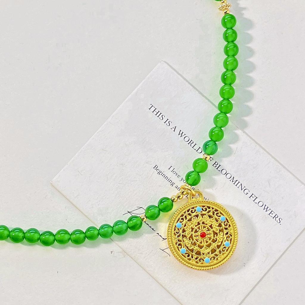 High Quality Ice-Through Emperor Green Natural Green Chalcedony Sweater Chain Necklace
