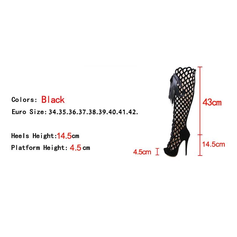 Sommer Sexy Overknee Stiefel Rom Ultra High Heels Mode Aushöhlen Frauen Peep Toe Lace-Up Zip Plattform Schuh Sandalen Frühling
