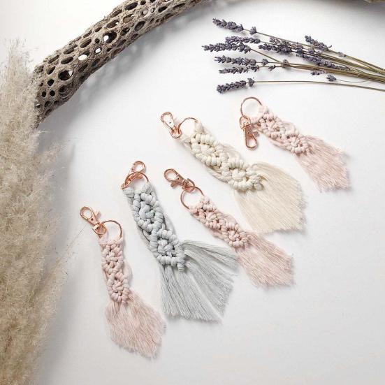 Key Ring Bohemian Handmade Tassel Metal Buckle Ethnic Style Decorative Vintage Hand Woven Macrame Backpack Pendant Mother's Day Gift