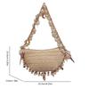 Bohemian Pearls Straw Bag Pearls Shell Hand-Woven Women Handbag Handwoven Conch Starfish Beach Bag Rattan Half Moon Shoulder Bag