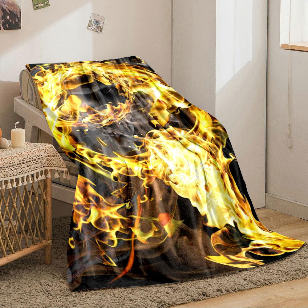 A Swirling Pattern of Vibrant Yellow and Orange Flames with Smoky Accents. for All Seasons Blanket Lunch Break Throw Gift