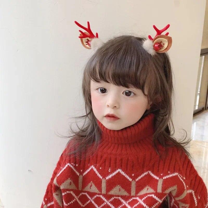 New Year Christmas Gift Kawaii Red Hair Pin Children Barrettes Bow Deer Santa Claus Kids Headwear Girls Kids Hair Accessories