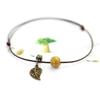Vintage Leaf Bracelet Small Bell and Colorful Flower Glazed Ceramic Bead Pendant Leather Rope Anklet Women Ethnic Style Pulseras