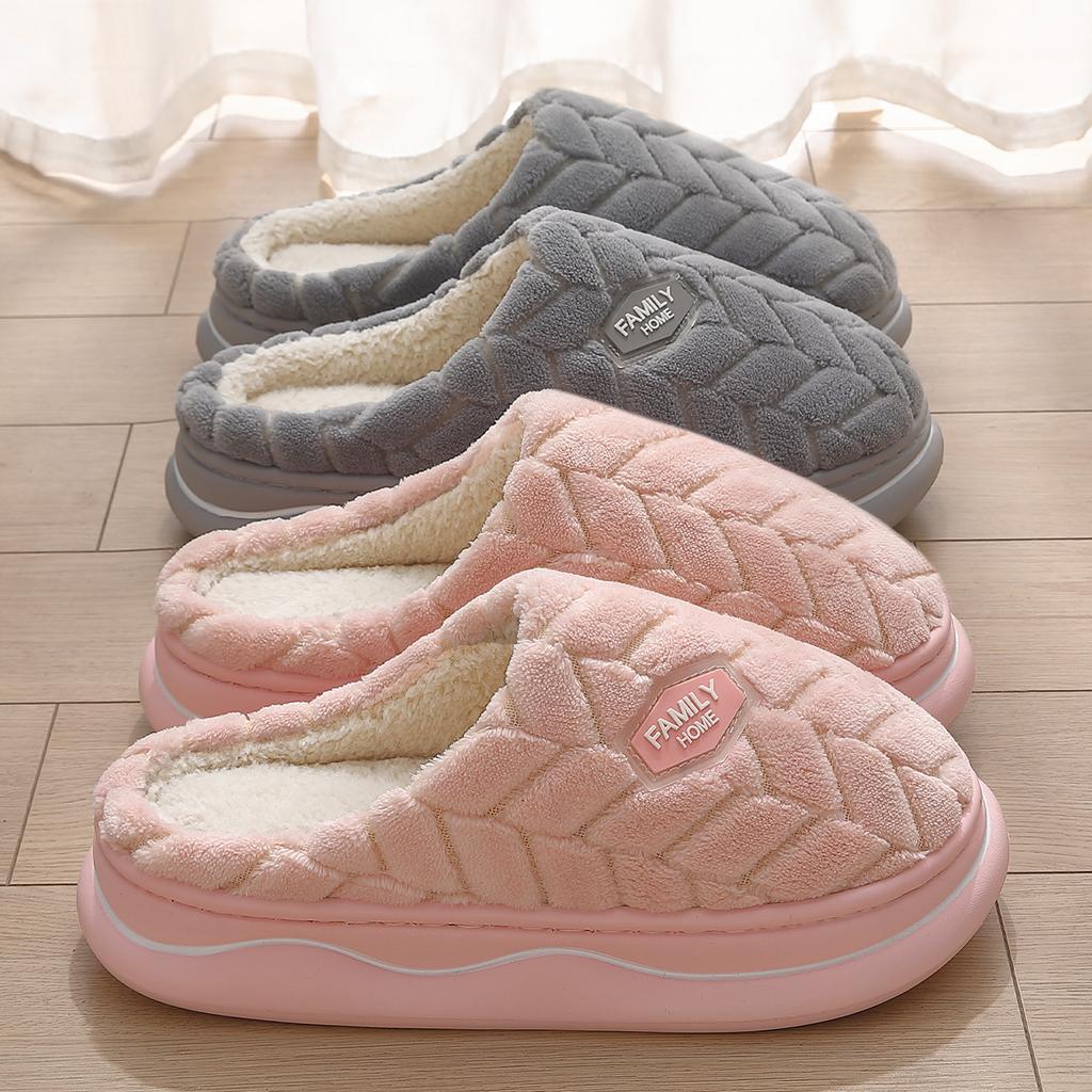 Winter Couple Style Basic Design Women Plush Slippers Non-slip Warm Thick Furry Men Home Cotton Shoes