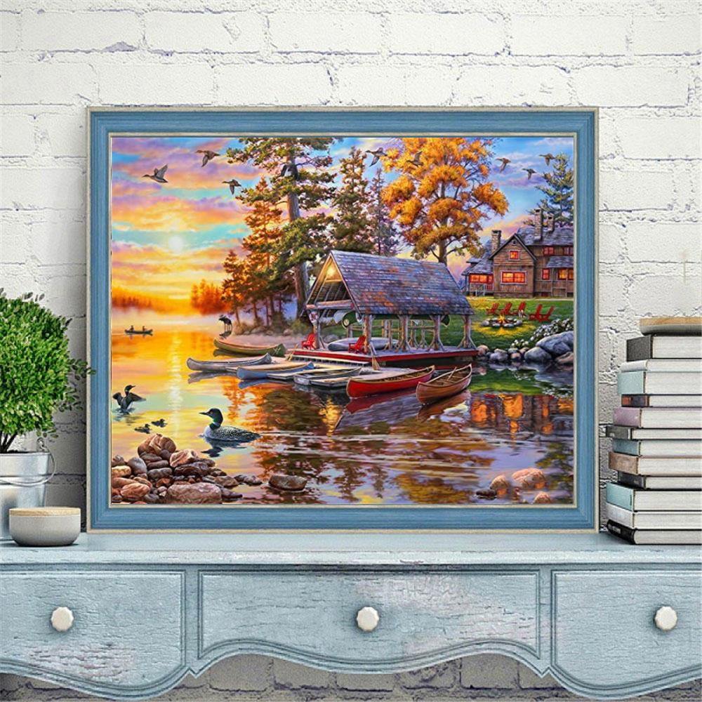 Diamond Painting 5D DIY Landscape Sunset Sea Cross Stitch Full Round Drill Embroidery Mosaic Home Room Decor Gift