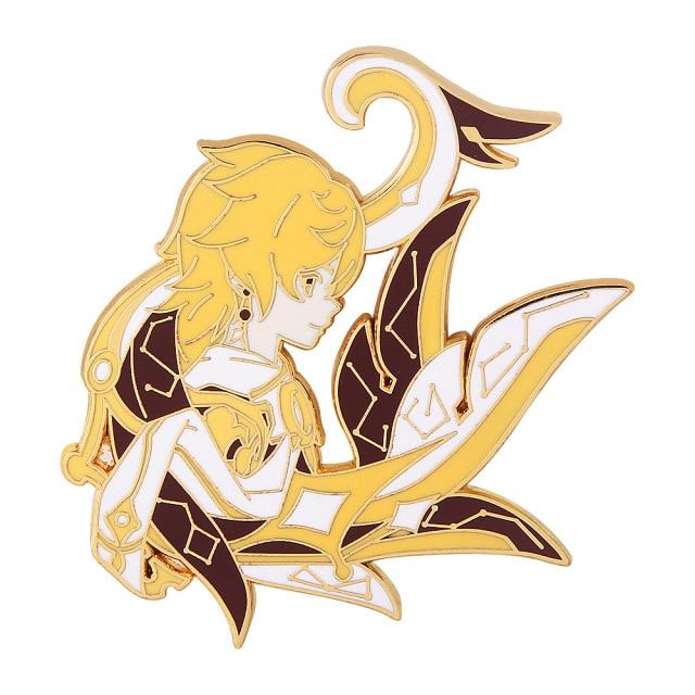 Game Genshin Impact Xiao Hu Tao Ganyu Morax Zhongli Barbatos Venti Cosplay Brooch Pin Badge Metal Prop Decorate