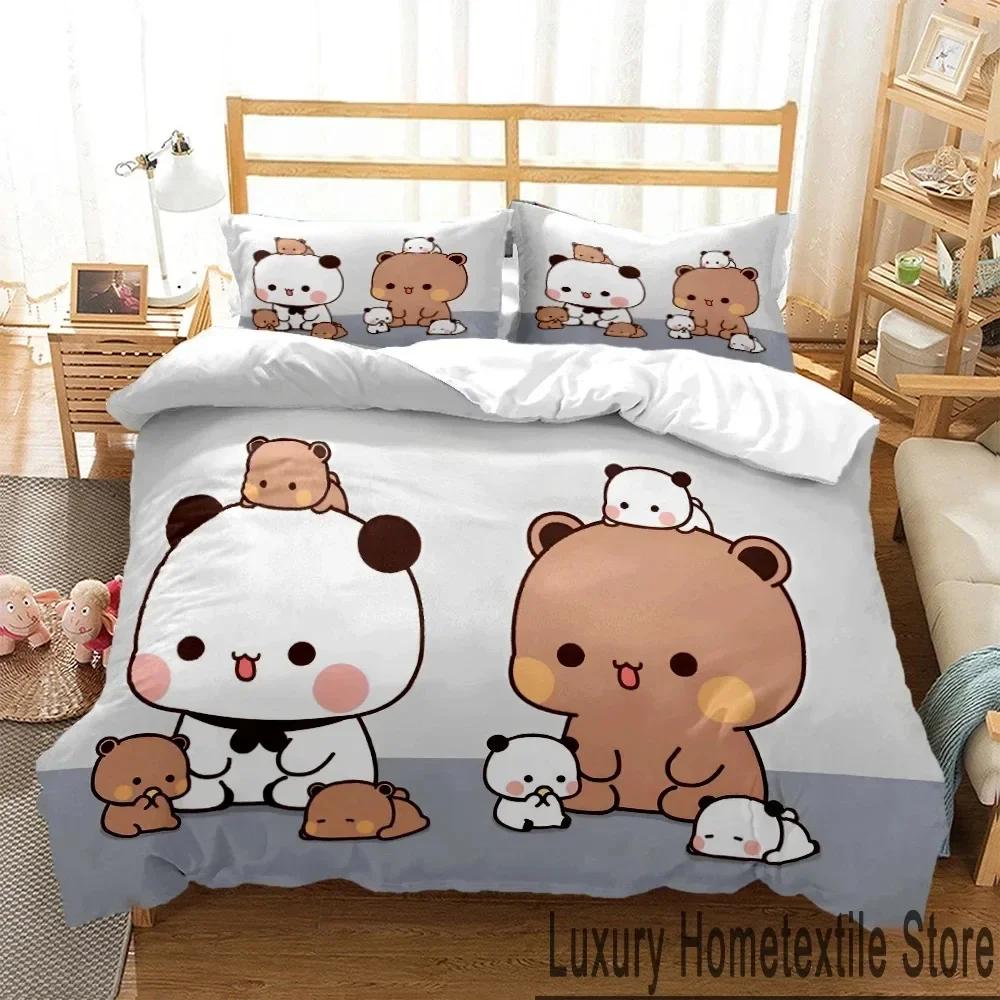 

3D Print Bubu Dudu Cartoon Bear Panda Bedding Set Twin Queen King Size Duvet Cover Sety Pillowcase Bed For Boys And Girls (135x200cm)