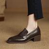 Krazing Pot Sheepskin Autumn Winter Shoes Slip on Med Heels Size 42 Square Toe Brown Color Pumps