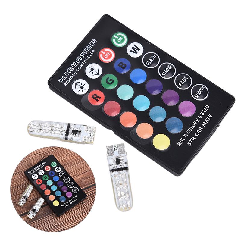 2Pcs T10 5050 W5W 6 Smd Remote Control Rgb Led Car Dome Reading Light Lamp Bulb