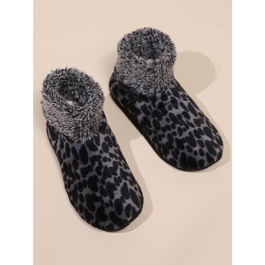 Women's Winter Warm Fleece Leopard Pattern Ankle Socks - Comfortable Indoor and Outdoor, Animal Pattern Home Casual Socks, Soft and Warm Floor Socks