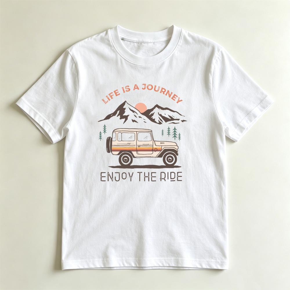 Road Trip Travel Lover Gift TShirt Retro Life Is A Journey Enjoy The Ride Mountain Sunset Top Outdoor Wilderness Adventure Tee
