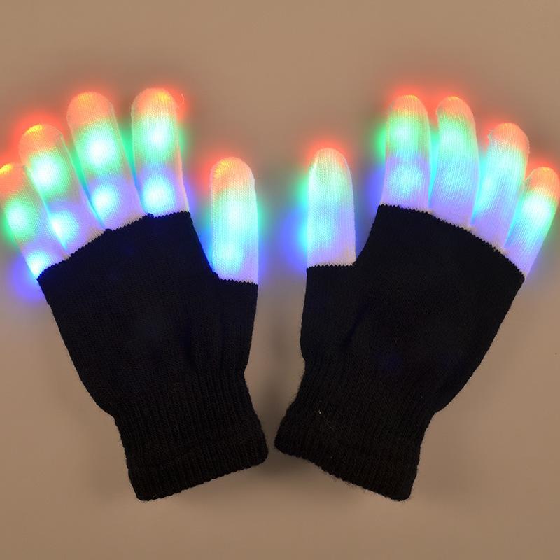 1Pair LED Flashing Magic Gloves Colorful Finger Glowing Glove For Kids Adult LED Colorful Gloves Bar Party Colorful Gloves