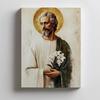 Święty Józef Z Bukietem Lilii Święty Józef Z Bukietem Lilii, 30X40 Cm, Rama Aluminiowa Złota, Papier Matowy 230 Gsm