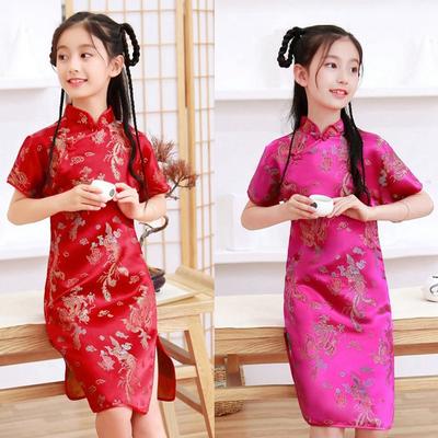Rochie de toamnă din mătase, stil chinezesc, cu model Dragon și Phoenix, design de nișă, Fete Fustă Copii Rochie Tradițională Qipao Fete Cheongsam