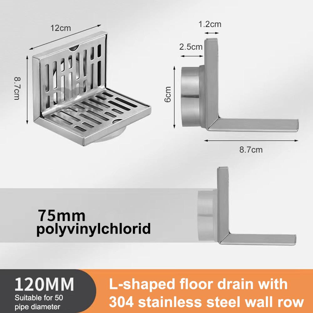 L Shape Corner Floor Drain Stainless Steel Side Drainage Wear Resistant Wall Drain Shower Balcony Anti-odor Floor Drain Cover