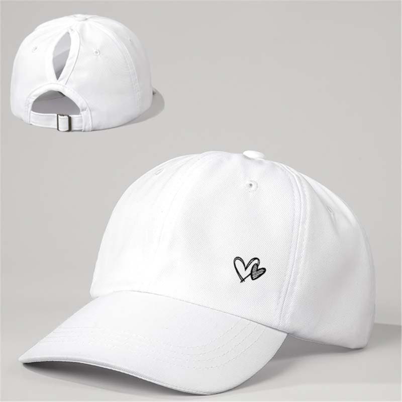 Adjustable Ponytail Baseball Cap with Double Heart Accent, Sun Hat for Daily Wear, Walks, and Casual Travel Time