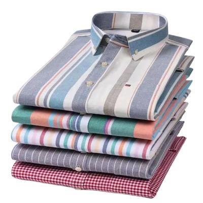 Herren Gestreift kariertes Oxford Spinnstoff Lässiges Langarmhemd Bequemer Atmungsaktiver Kragen Knopfdesign Schlankes Männliches Businesshemd