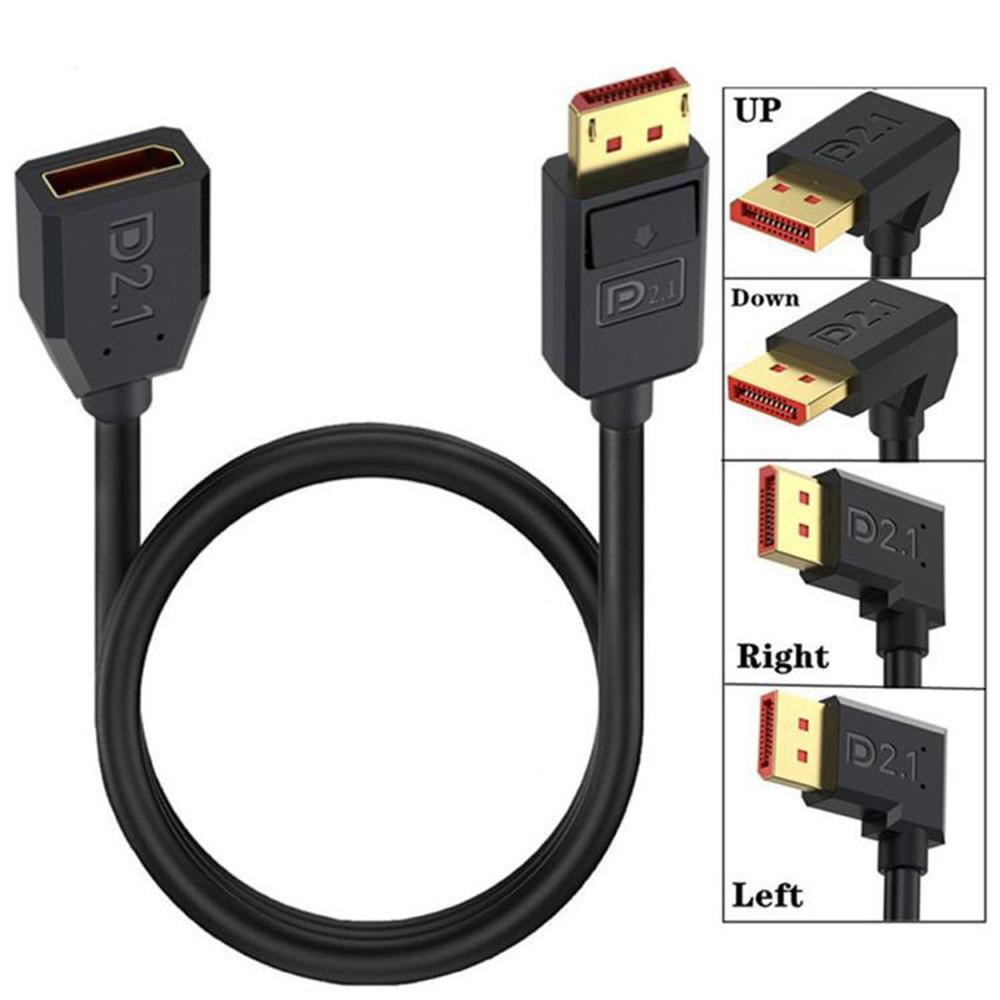 50cm Left Angled DP2.1 Male to Female Adapter Cord 54Gbps 16K 30Hz DisplayPort Extension Cable
