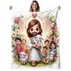 Jesus with Lambs Flannel Blanket - Soft Warm Cute Design - for Living Room, Bedroom, Sofa, AllSeason Use - Cozy Contemporary