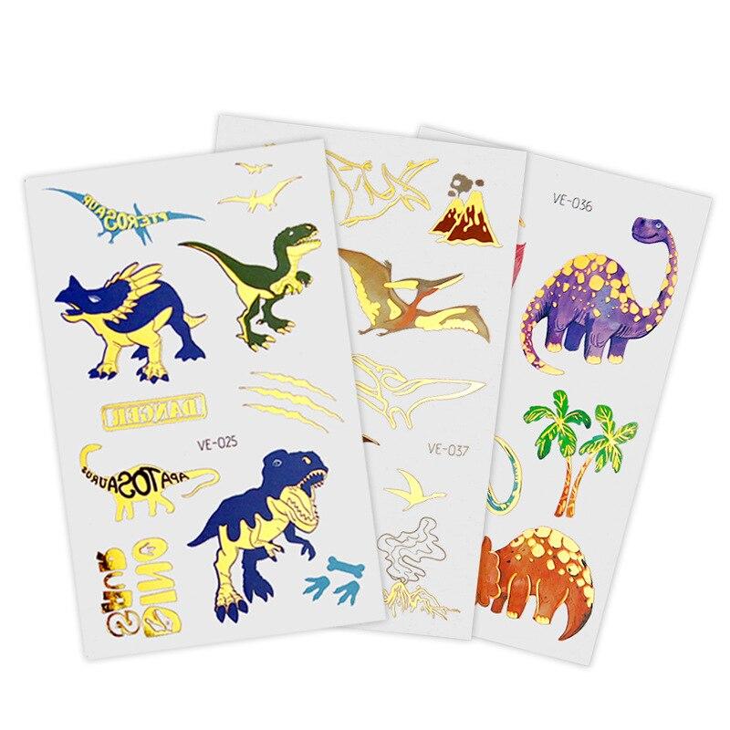 Dinosaur Tattoo Stickers Cartoon Bronzing Fake Temporary Tattoo Stickers for Kids Boy Girl Face Arm Body Art Stickers Toys