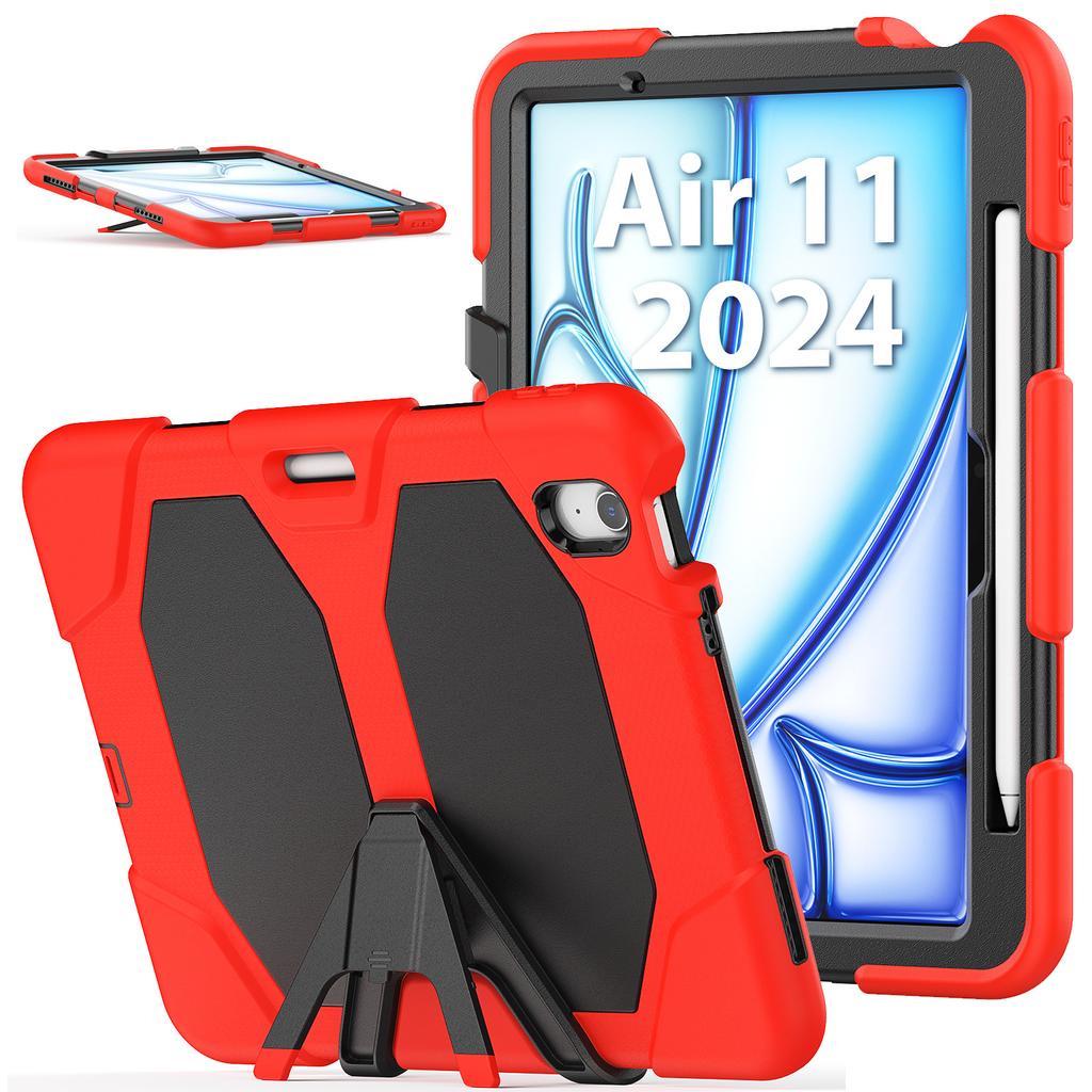 For iPad Air 11 (2025)/(2024) Case with Built-In Screen Protector Kickstand PC + Silicone Tablet Cover