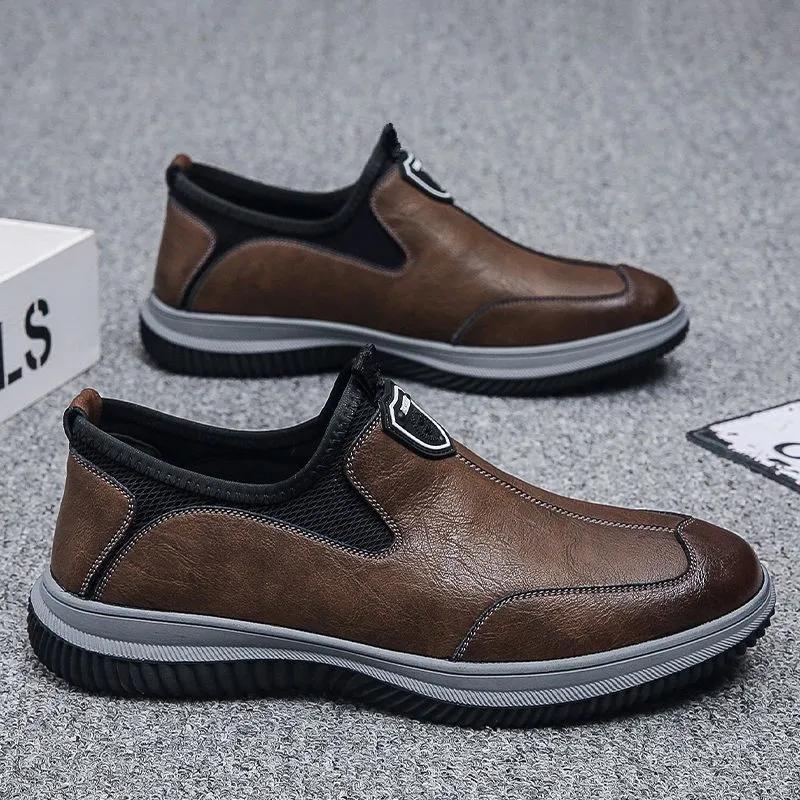 Men Shoes Slip on Man Casual Leather Shoes Breathable Loafers Fashion Non Slip Platform Sneakers for Men 39