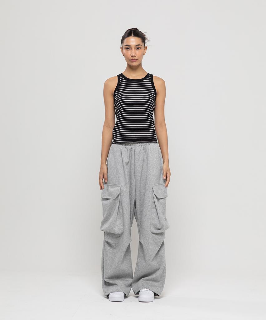 CHAMBROS Cargo Big Pocket Real Wide Sweatpants [Grey]